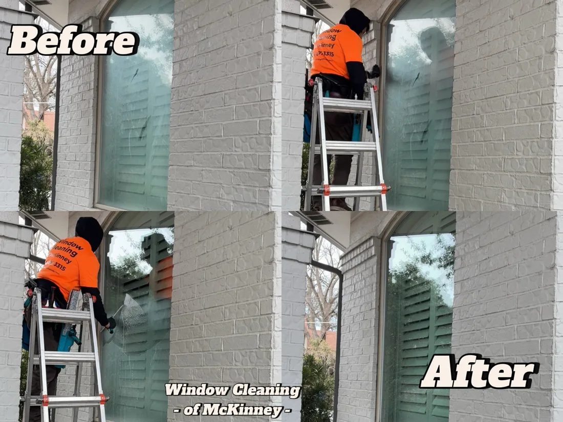 Business window cleaning before and after in McKinney, TX