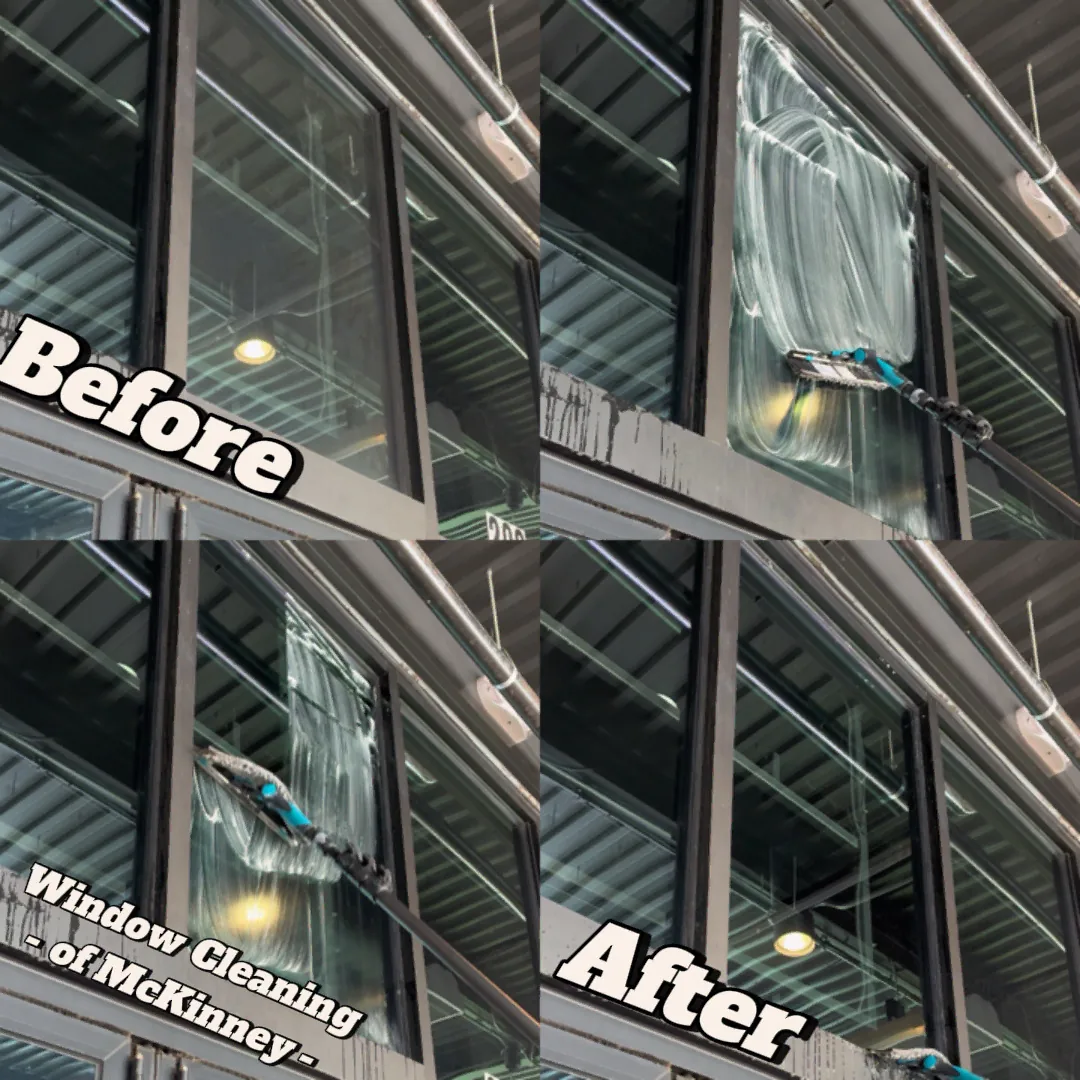 Commercial window cleaning before and after in McKinney, TX
