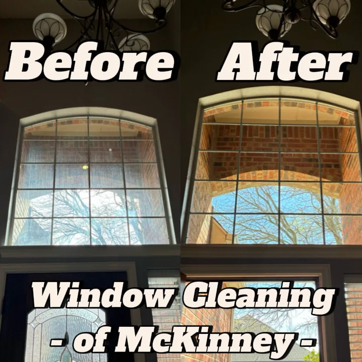 Tall entryway window before and after cleaning in McKinney, TX