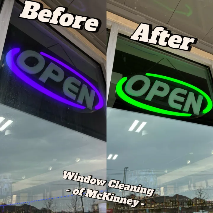 Storefront window cleaning before and after in McKinney, TX