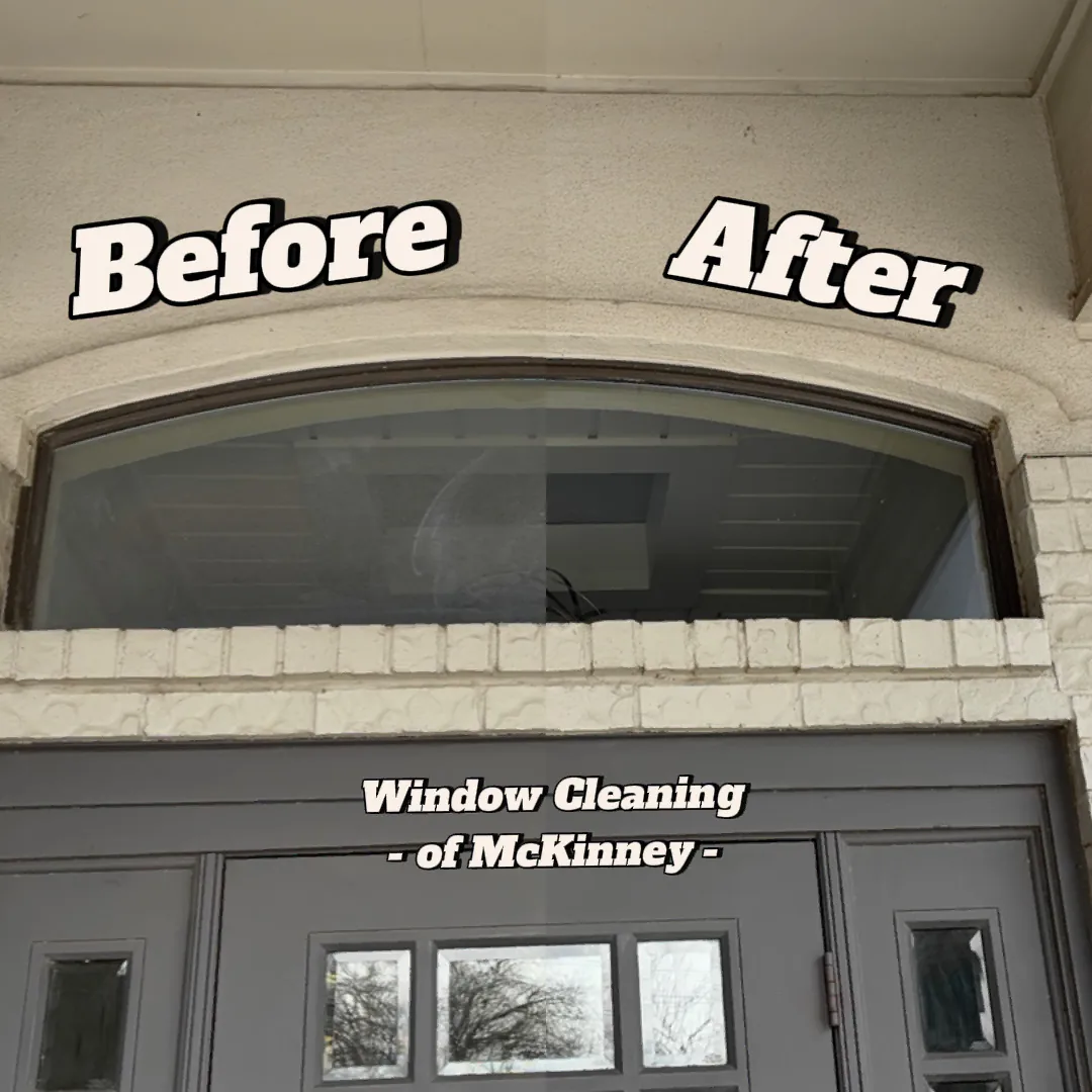Arched window before and after cleaning in McKinney, TX